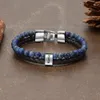 Bracelets JewelOra Stainless Steel Customized Blue Beaded Chain Bracelet Personalized Name Engraved Men Bracelets Gift for Father