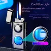 2023 Double Fire Direct Charge Bright Random Switch Lighter Creative See-through Transom with Blue Light No Gas Lighters