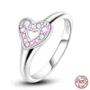 Bagues de fiançailles pour femmes, en argent Sterling 100%, cœur rose, en Zircon coloré, bijoux romantiques de mariage, de saint-valentin, 925