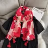 Scarves 2024 Woman's Ethnic Style Cotton And Linen Halo Dyed Flower Scarf Shawl Travel Warmth Sun Protection