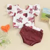 Ensembles de vêtements 0-18 mois bébé filles belles tenues saint valentin manches coeur imprimé hauts PP shorts infantile enfant en bas âge vêtements d'été