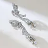 Boucles d'oreilles à tige en argent 2024 S925 avec nœud en diamant et pompon long pour femme, luxe léger, haute couture