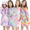 Enfants Licorne Robes De Bain Hiver Peignoir Pour Enfants Kigurumi Animal Flanelle Vêtements De Nuit Pour Adolescents Garçons Filles Pyjamas Chemise De Nuit 240111