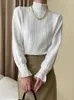여자 T 셔츠 여성 귀리 컬러 뜨개질 우아한 티셔츠 터틀넥 긴 소매 느슨한 패션 조수 스프링 가을 O811