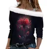 Camisetas de manga larga para mujer, Tops holgados a la moda con estampado de árbol de Navidad y hombros descubiertos, blusa a la moda para mujer, camisa 2024