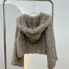 Real Rabbit Fur Hooded Coat Long Sleeve Women Casual Loose Knitted Genuine Fur Jacket With Hood Female Natural Fur Outwear 240111