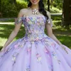 Lavender Princess Off the ramię Quinceanera Sukienki 2024 3D Kwiatowa suknia balowa Sweet 16 Sukienka Vestidos de 15 anos quinceanera pagea