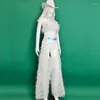 Stage Wear Discothèque Bar Dj Performance Costumes pour femmes Blanc Sexy Tops Pantalons en peluche Costume Gogo Dancers Party Dress Tenues DN16976