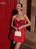 Женские спортивные костюмы Шикарное красное мини-платье без бретелек с бантом для женщин Элегантные платья-футляры с открытой спиной и открытыми плечами Женская банкетная клубная одежда