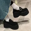 Dress Shoes Women 9 CM Platform Punk PU Leather Buckle Design Loafers High Quality Cool Retro Chunky Oxfords Casual Outdoor Shoe 34-39