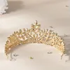 Hair Clips Baroque Gold AB Color Crystal Bridal Tiaras Crown Rhinestone Pageant Prom Diadem Veil Wedding Accessories Headpieces