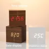 Fashion Alarm Clock LED Wooden Watch Table Voice Control Digital Wood Despertador USB/AAA Powered Electronic Desktop Clocks 240110