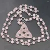 Pendentif Colliers Mode Naturel Rose Quartz Pierre Perles Rondes Ajouré Triangle Collier Charmes Bijoux Fabrication Accessoire En Gros 3 pcs