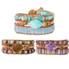 Bracelets 3 brins Bracelet en cuir Bracelet Amazonite Tiger Eye Amethyst Stones Weaving Stat Bracelet Bohemian Bijoux Bijoux