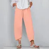 Women's Pants Autumn Spring Long For Women Imitation Cotton Linen High Waist Streetwear Jersey Pocket Cropped Beach-Wear
