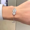Van Clee Frivole Marken-Designer-Kupfer-Vollkristall-4-blättriges Kleeblatt-Blumen-Statement-Charm-Armband mit Box für Damenschmuck