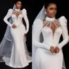 Abito da sposa a sirena per la sposa Abito da sposa africano arabo taglie forti Sirena collo alto maniche lunghe abiti da sposa illusione di perline per matrimonio NW005