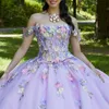 Lavender Princess Off the ramię Quinceanera Sukienki 2024 3D Kwiatowa suknia balowa Sweet 16 Sukienka Vestidos de 15 anos quinceanera pagea