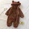 Winter Warm Baby Romper Coral Fleece Cartoon Bear Hooded Boys Girls born Infant Jumpsuit Clothes Soft Pajama Overalls 240111