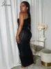 Joskaa Elegant Draped Black Maxi Dres Sexy One Shoulder Sleeveless Stretch Robe Summer 2023 Party Clubwear Dresses 240111