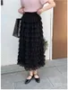 Rokken Elegante Chiffon Tiered Voor Vrouwen Vrouwelijke Casual Streetwear Dames Losse Hoge Taille Midi Rok 2024 Lente Zomer L804