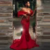 Party Dresses Aso Ebi Prom Off The Shoulder Beads Pearls Mermaid Evening Dress Long Train Black Girls Gowns