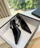 Damen-Pumps, verziert mit Slingback-Pumps aus Lackleder von Lee, Damen-High-Heels aus schwarzem Kalbsleder, spitze Zehenpartie, Slingback-Pumps, dünner Absatz und Box