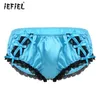 Sous-vêtements sexy pour hommes, dentelle florale à volants, lingerie en satin, culotte érotique sexy, taille basse, extensible, soyeux, bikini, slip Sissy, 240110