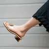 Sapatos de vestido Rodada Fivela Chinelos Mulheres Chunky Heel Transparente Sandálias Open Toe Clear Flip Flops Big Size Sandalias Y885