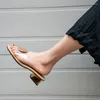 Kleidschuhe Runde Schnalle Hausschuhe Frauen Blockabsatz Transparente Sandalen Offene Spitze Klare Flip Flops Große Größe Sandalias Y885