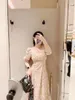 Partykleider Kuzuwata Japanisches Quadrathals-Blasenärmelkleid mit hoher Taille Jacquard-Tüll Vestidos de Mujer 2024 Frühlings-Temperament-Robe