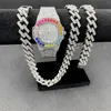 Relógios de pulso 3 pcs homens hip hop jóias conjunto gelado relógio colar pulseira bling miama cubana cadeias mulheres relógios de ouro manreloj hombre