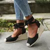 Femmes compensées Espadrilles sandales été bride à la cheville gladiateur Sandalias femme grande taille chanvre bas chaussures décontractées 240110