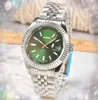 Mode boîtier en argent montre hommes classique généreux décontracté affaires ceinture en acier inoxydable tout le crime vert cadran blanc seconde main orange couleur design montre-bracelet cadeaux