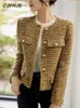 CJFHJE femmes or court manteau de laine automne hiver mode coréenne Tweed élégant rétro femme OL vêtements d'extérieur veste en laine 240110