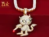 IcedOut Demon Monkey Pendant Necklace Gold Color Bling Cubic Zircon Material Copper Women Men Charms Hip Hop Rock Jewelry With Te5823283