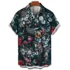 Homens casuais camisas horror crânio camisa para homens verão turndown henry botão estilo havaiano manga curta roupas diárias streetwear