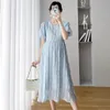 Pregnant Women Flower Lace Dress 2023 New Elegant O-Neck Solid Lantern Sleeves Pregnant Women's Tank Top 240111