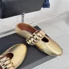 디자이너 드레스 슈즈 샌들 세련된 금속 메리 제인 신발 고급 플랫 정품 가죽 발레 신발 둥근 발가락 편안한 복고풍 탄성 밴드 플랫 신발