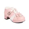 Dress Shoes 2024 Warm Winter Women Pumps Plus Size 22-28cm Lace Bow Buckle Lolita Cute Mary Jane Thick Heel