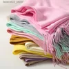 Scarves 2022 Winter Scarf Solid Thick Women Cashmere Scarves Neck Head Warm Hijabs Pashmina Lady Shawls And Wraps Bandana Tassel Q240111