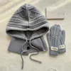 Vinter stickade hatthandskar set varmt tjockare balaclava imitation kashmir halsduk set ullkorea sjal split finger pullover hatt 240111