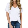 Hot Sell Women Casual T-shirt Solid Color V-Neck Loose Casual Summer Knit Short-sleeved Tops