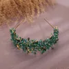 Feito à mão casamento noiva luxo verde strass tiaras e coroas nupcial bandana traje acessórios de cabelo para mulheres e gilrs 240110