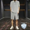 Vêtements de nuit pour hommes Ice Silk Hommes Costume Été Slim Loose Casual Tout T-shirt à manches courtes et shorts Deux pièces Robe de maison à séchage rapide