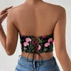 Damen Tanks Frauen Tube Stickerei Floral Nachtwäsche für weibliche schwarze ärmellose Sommer aus der Schulter Crop Top Damen Fancy Gothc