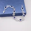 Zestawy Niebieskie Sapphire Zestawy biżuterii dla kobiet srebrne 925 Naszyjne kolczyki Pierścień Bransoletka z pudełkiem podarunkowym
