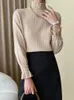 Mulheres Camisetas Mulheres Aveia Cor Tricô Elegante T-shirt Turtleneck Manga Longa Solta Fit Moda Maré Primavera Outono O811