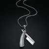 Bijoux hommes collier barbier rasoir pendentif collier 14K or blanc rasoir pendentif pour hommes personnalité longs colliers