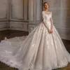 Squisiti abiti da sposa floreali appliques a maniche lunghe in pizzo abiti da ballo da sposa Vietidos de senza personalizzato